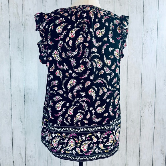 Old Navy | Black Floral Ruffle Sleeve V-Neck Blouse M - Picture 8 of 13
